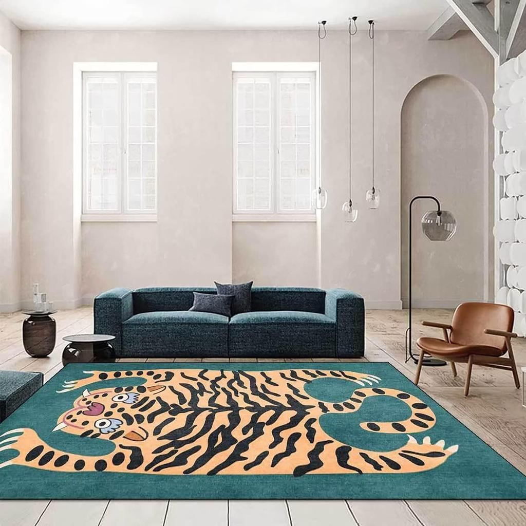 Cartoon Cute Tiger Carpet Living Room Bedroom Retro Stylish Cushion Home Decor Children's Room Non-Slip Abstract Carpet