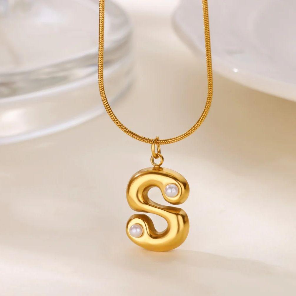 Initials Letter Pearl Necklaces For Women Gold Color Stainless Steel Letter Necklace Chain Collar Necklace Wedding Jewelry Gift