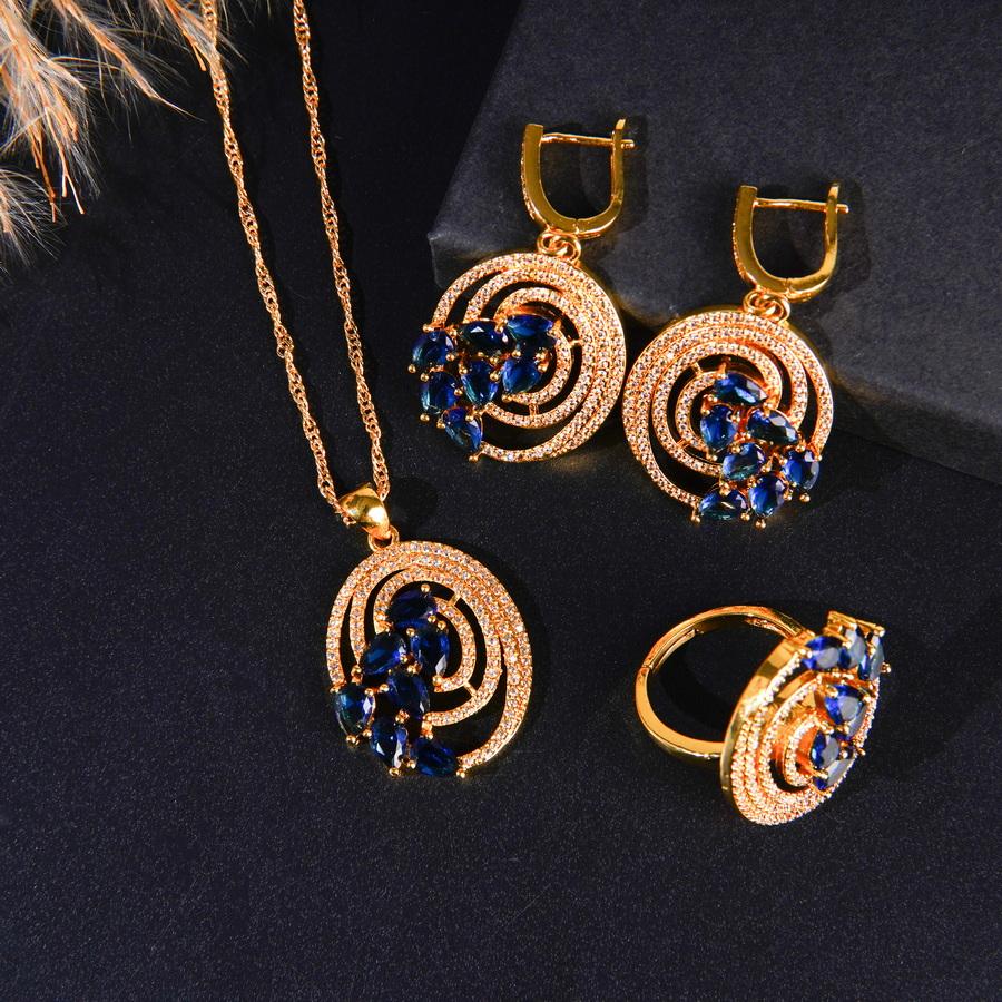Elegantes Vintage Schmuckset für Damen Sunflo Armbänder Ohrringe Ring Anhänger Vergoldet Weihnachtsgeschenke resizable black