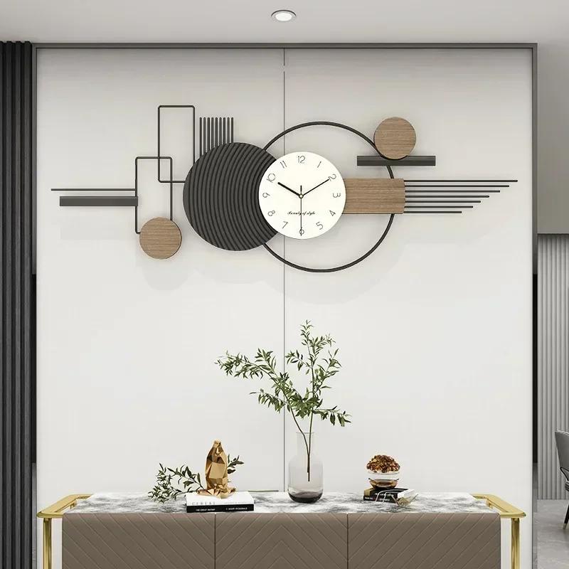 Large Size Metal Ironwork Wall Clocks Home Furnishings Living Room Restaurant Background Decorate Modern Black Stripe Wall Watch
