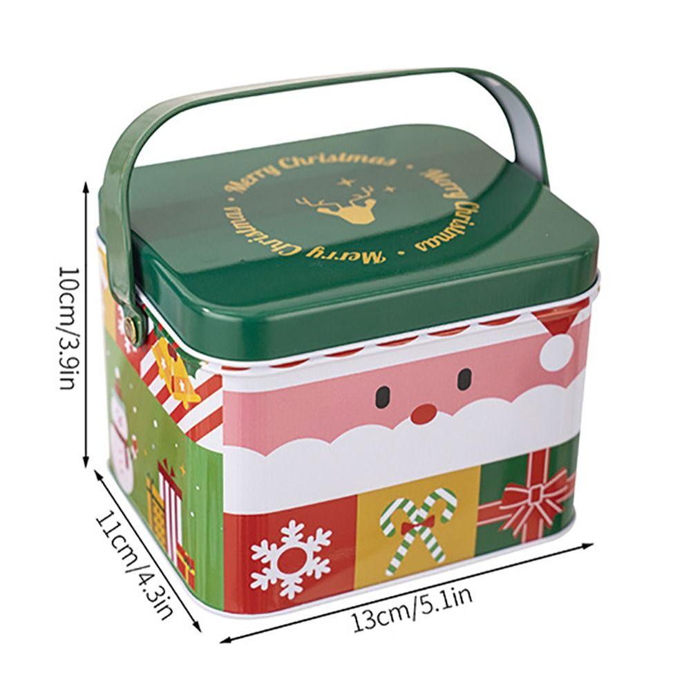 Cute Tinplate Christmas Tin Box Gift with Handle Gift Box Festival Ornaments Candy Jar