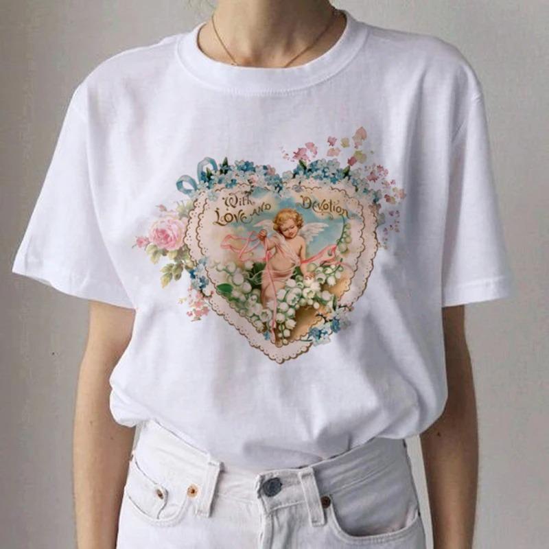 Angel Aesthetic Streetwear White Fashion Women TShirts Harajuku Short Sleeve Clothes Summer ONeck Tees Casual FeUnisex Tops