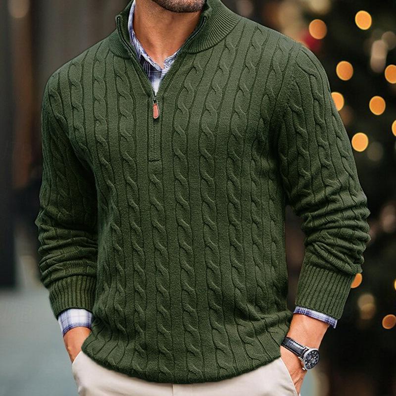 Men S Slim Fit Long Sleeve Knit Sweater Half Zip Mock Neck Twisted Pattern Winter Plus Size