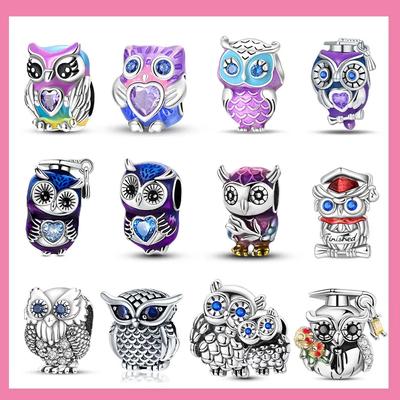 Kupfer Mode Lila Eule Anhänger Perlen Eule Sicherheitskette Passend für Original Armbänder DIY Abschluss Schmuck Geschenke