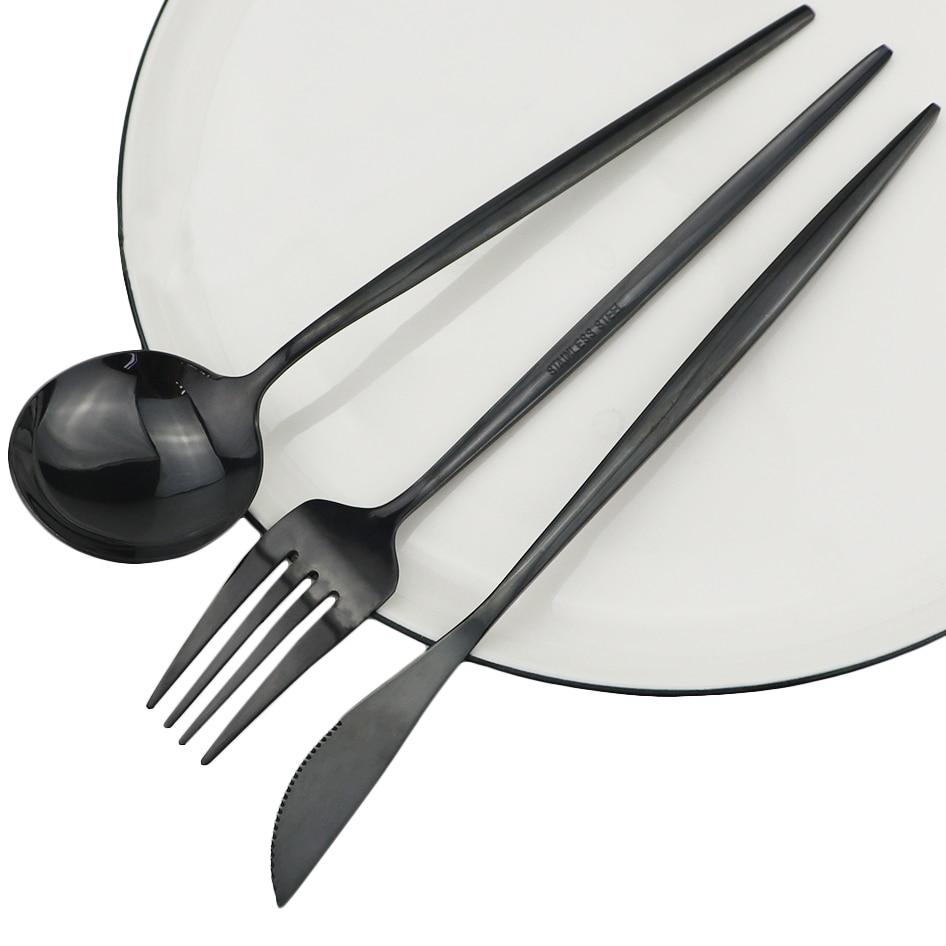 8pcs Black Dinnerware Set Travel Cutlery Set Camping Dinner Set Stainless Steel Tableware Set with Straw Brush Chopsticks Portable Case