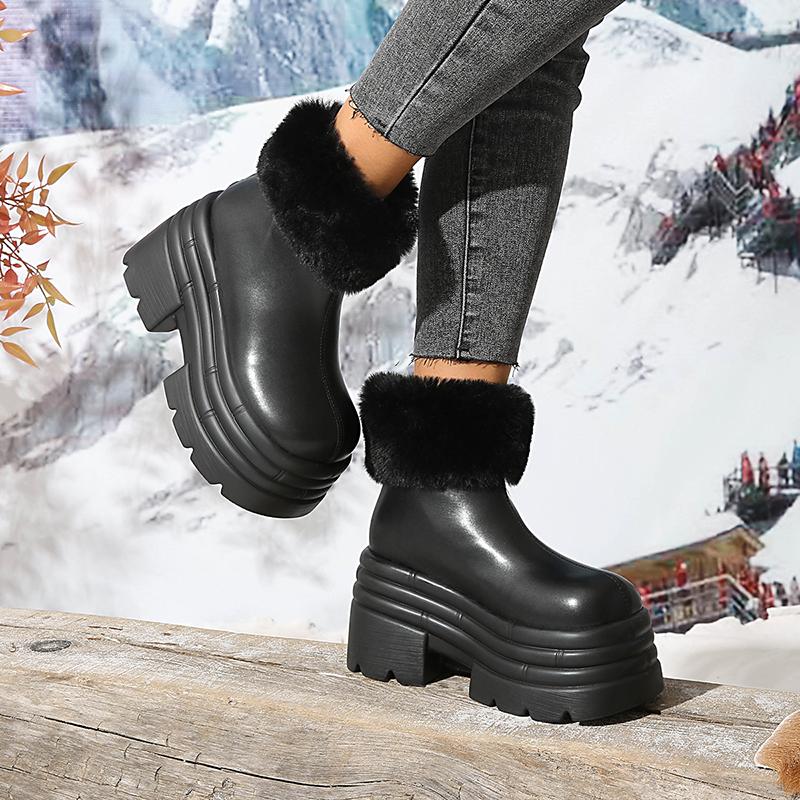 10cm Height Increase Women's Boots Plush Warm Winter Ankle Ankle Outdoor Waterproof Snow Boot Winter Fluffy Fur Boots for Women