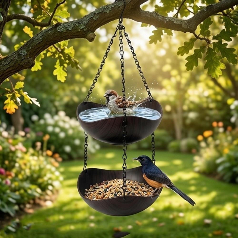 Bowl-shaped Hanging Bird Feeder Double Layer Animals Drinking Tray Garden