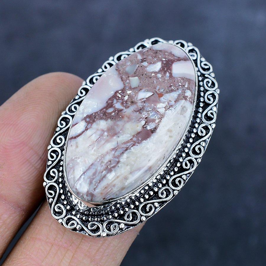 Natural Silver Leaf Jasper Gemstone 925 Sterling Silver Jewelry Ring Size 7 c5F54