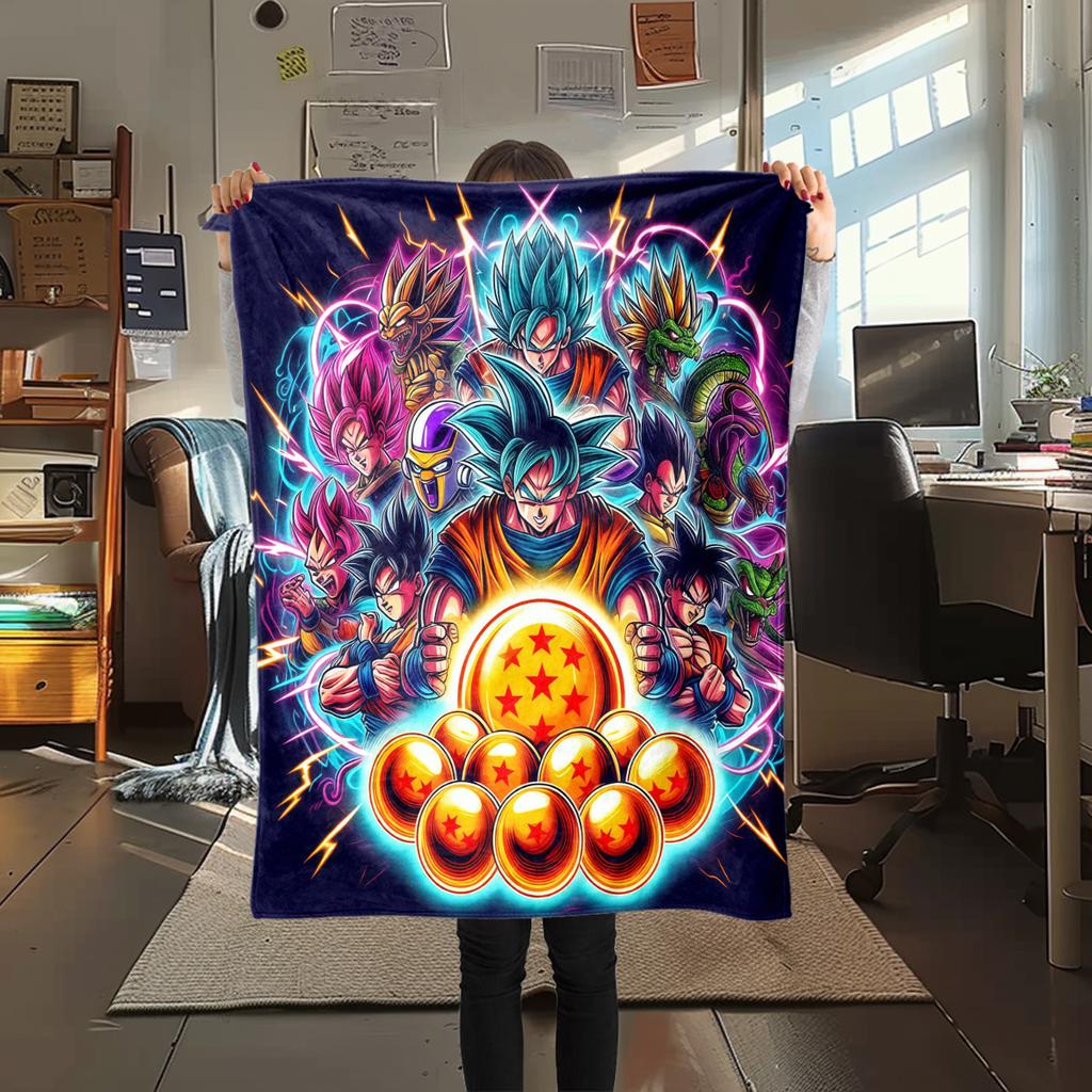 1PC DRAGON BALL Print Flannel Blanket, High Quality All Seasons, Home Decor, Warmth and Comfort, Perfect for Christmas Gifts
