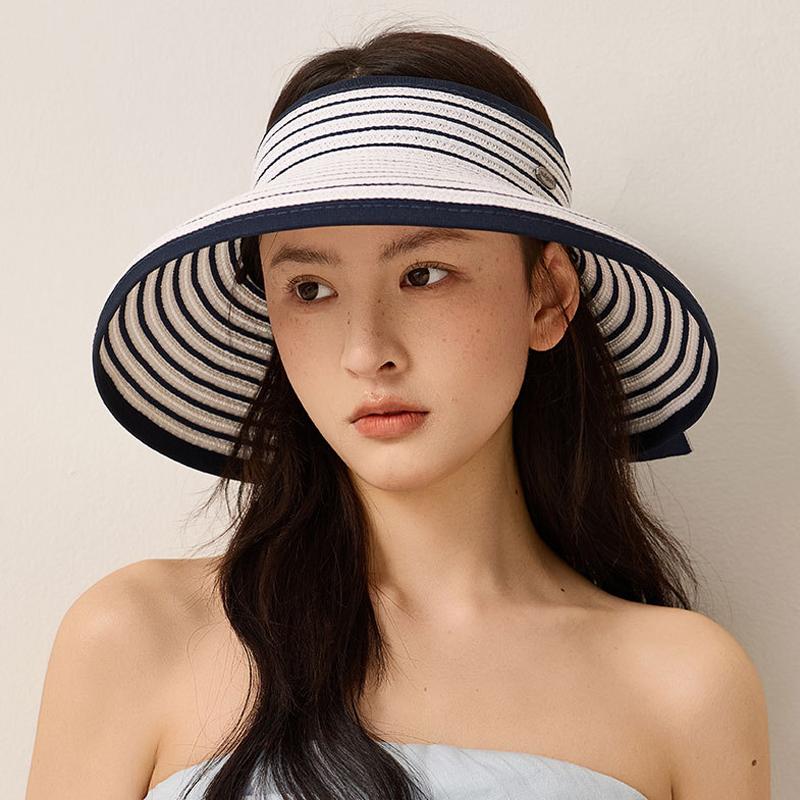 Striped Empty Top Hat Women's Summer Breathable Sun Protection Sun Hat Outdoor Foldable Sun Hat