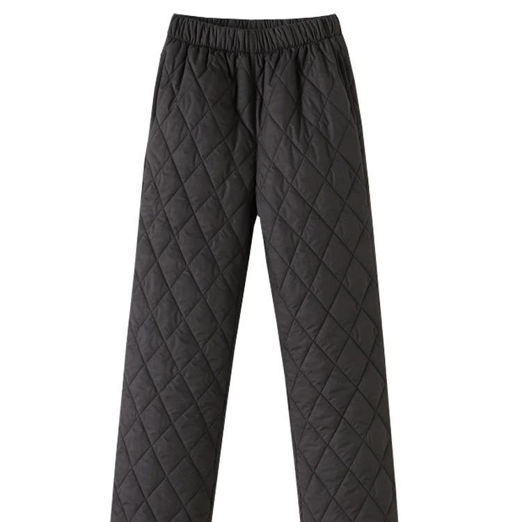 Wide Leg Cotton Pants, Women's Thick Warm Pants, Plus Size Casual Straight Leg Pants, High Waisted Down Cotton Pants for Outerwear