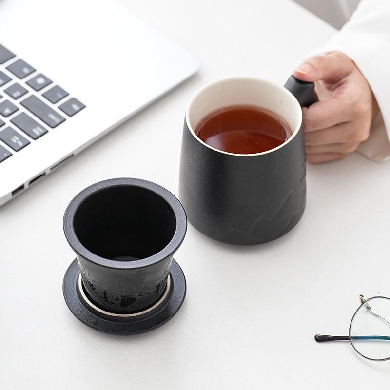 Ceramic Tea Brewing Cup: Coarse Pottery Personal Mug with Engraving - Perfect for Office or Souvenir Gift