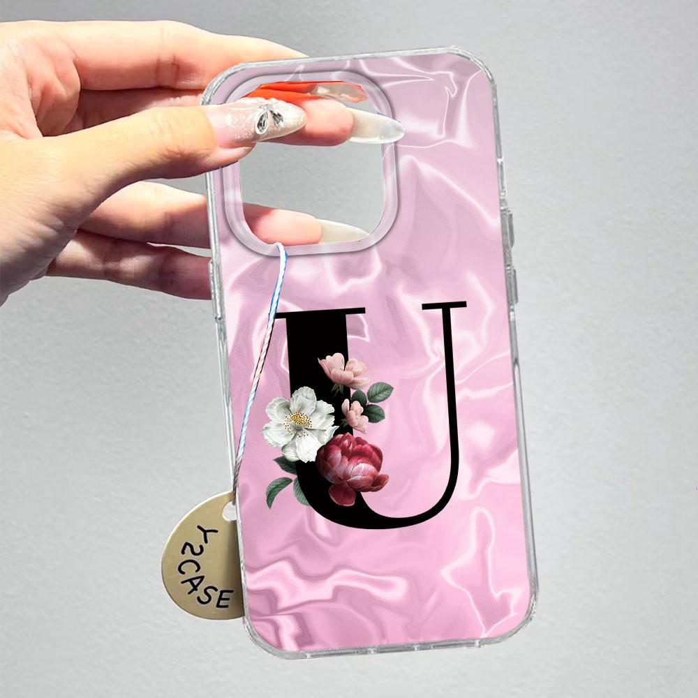 A-Z Black Letter Peony Flower Shockproof Phone Case For Samsung Galaxy A07 A17 A06 A16 A26 A36 A56 A12 A22 Shell Couple Cover