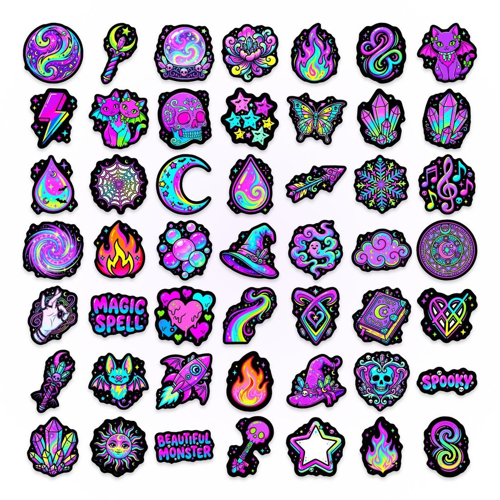 50 Gothic Neon Stickers Luggage Decorative Water Cup Diy Creative Pp Stickers Stickers