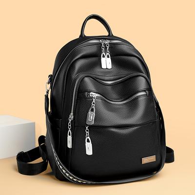 New Solid Color Soft Leather Large Capacity Backpack Fashion Trendy Lightweight Multi Purpose Women's Bag Casual Shoulder Trendy Bag