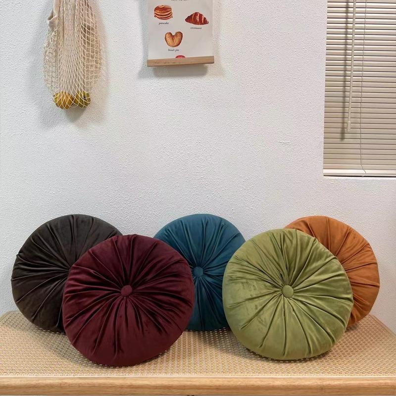 Pumpkin Pillow Solid Color Round Living Room Sofa Pillow Chair Cushion Bedside Window Lazy Seat Cushion with Core