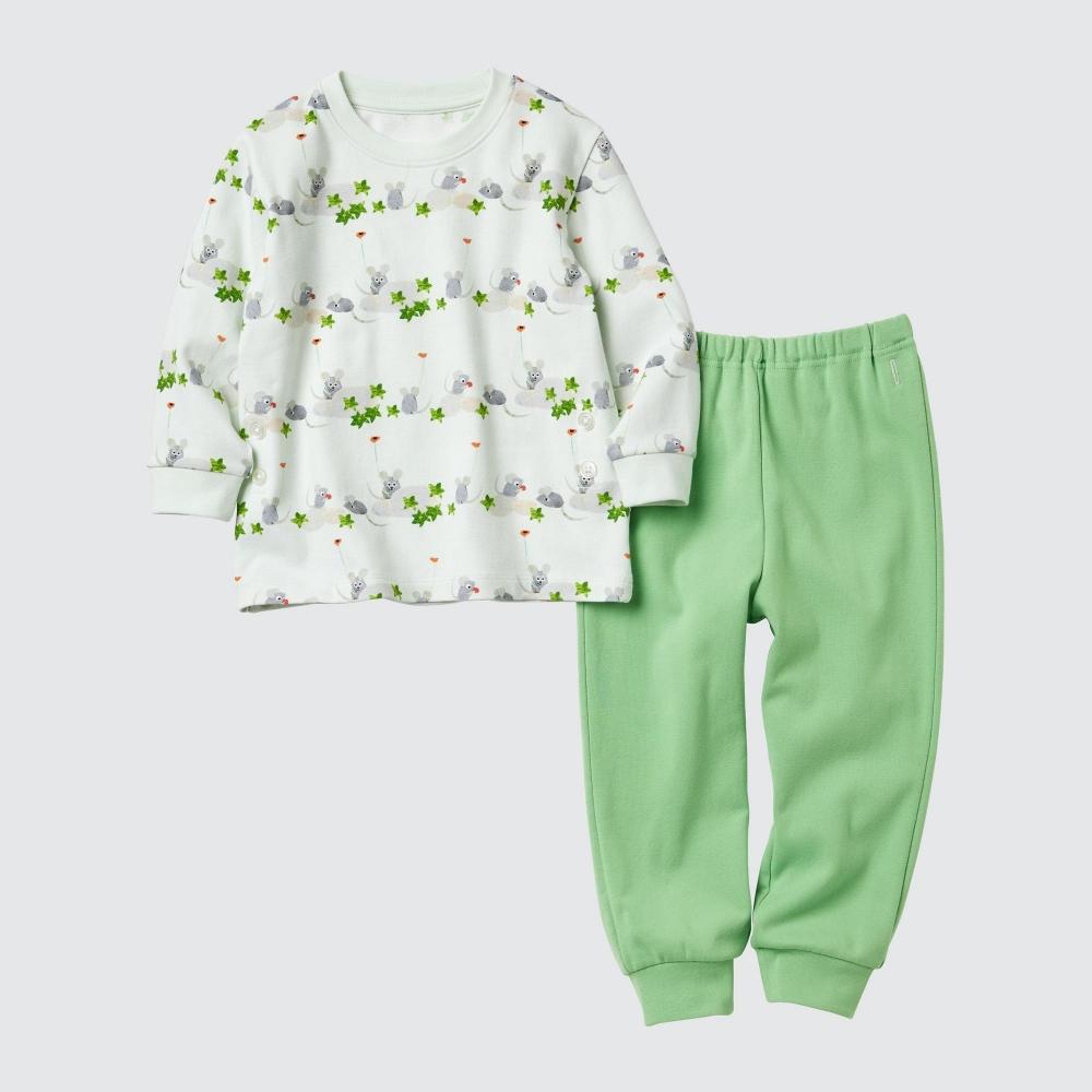 

Uniqlo Bt Picture Book Pajamas Long Sleeve 53 GREEN/BABY 90