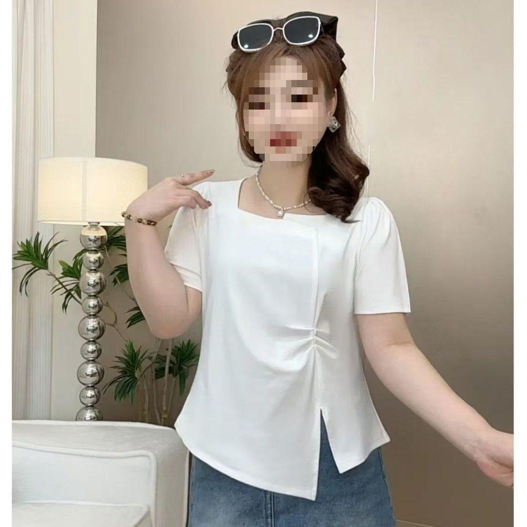 Oversized T Shirt For Women With Square Neck Short Sleeve Casual Top For Summer Comfort