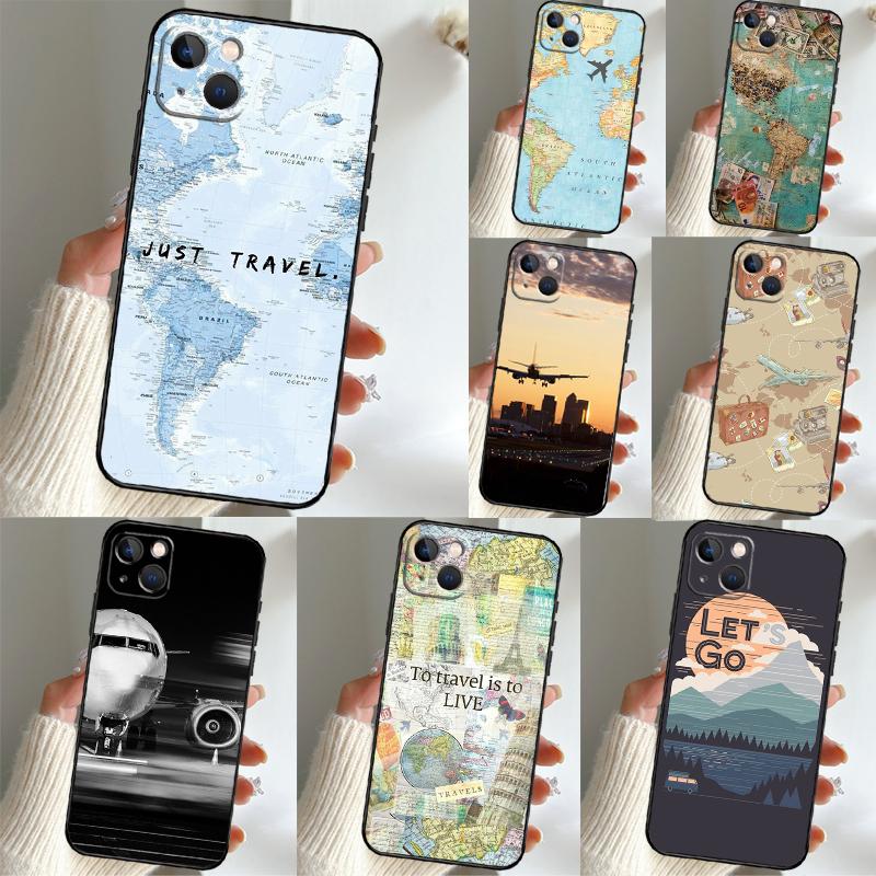 World Map Travel Phone Case For iPhone 16 15 14 12 11 13 17 Pro Max mini 15 16 Plus 16e 17 Air Funda Cover