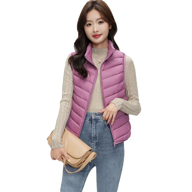 Thin down jacket vest women's new autumn and winter 2024 90 white duck down vest stand-up collar short vest tide