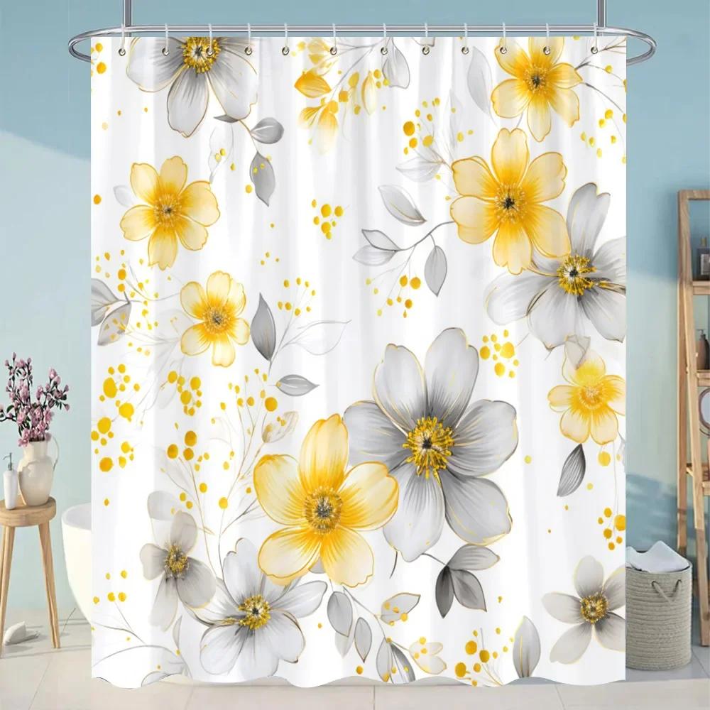 Botanical Floral Bathroom Curtains Tropical Green Leaf Butterfly Nature Landscape Polyester Fabric Shower Curtain Bathroom Decor