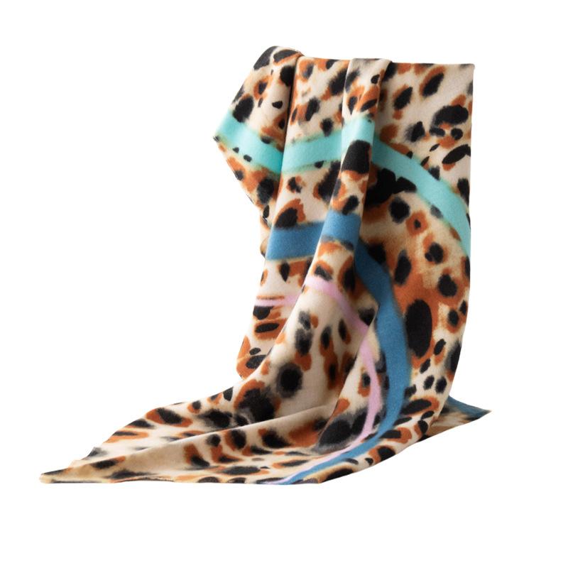 Imitation Cashmere Scarf Women's Autumn and Winter Scarf High End Blue Edge Yellow Brown Leopard Print Versatile Warm Scarf