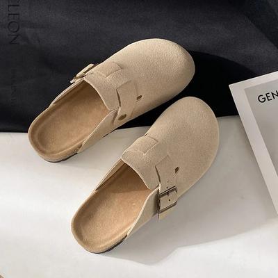 Fashion Women Suede Clogs Slippers Adjustable Buckle Slip On Footbed Home Clog Slippers Outdoor Beach Sandals With Arch Support