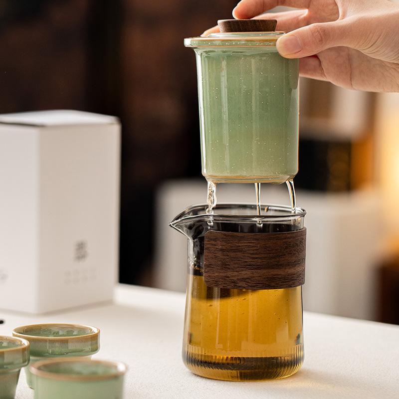 Gypsy Travel Tea Set Portable Outdoor Camping One Pot Four Cups Kuaike Cup Ceramic Tea Cup Gift Box Set