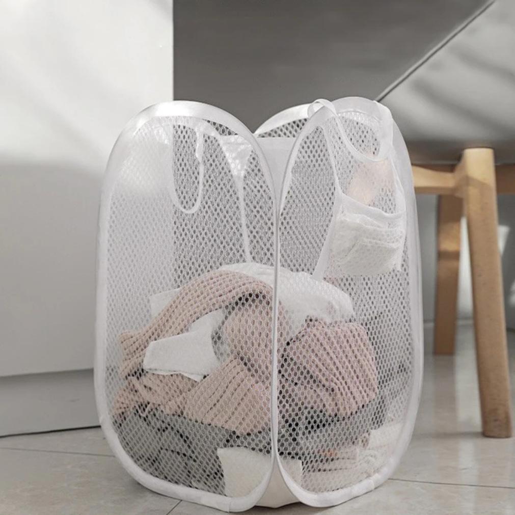 1PC Foldable Mesh Laundry Basket Toy Organizer Bag Collapsible Clothes Baskets for Dorm, Bathroom & Travel 2025new