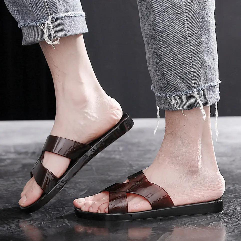 Male Slipper House Flat Walk Around Home Shiatsu Men's Shoe Pvc Indoor Bathroom Slides Mascullino Original Designer Luxury Adult