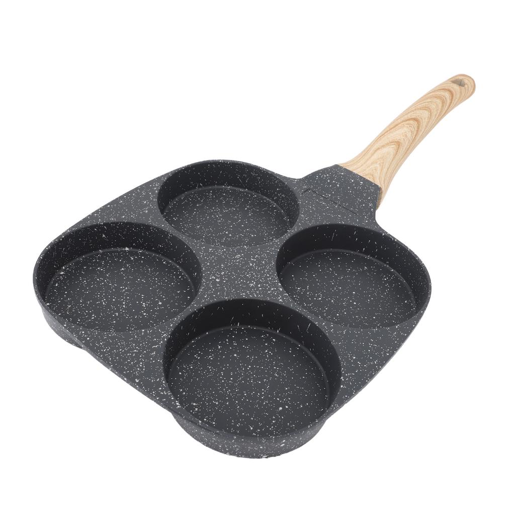 Aluminum 4 Cup Egg Frying Pan Non Stick Egg Cooker Pan Pancake Pan Easy Clean Wooden Handle For Gas Stove Induction Cookware