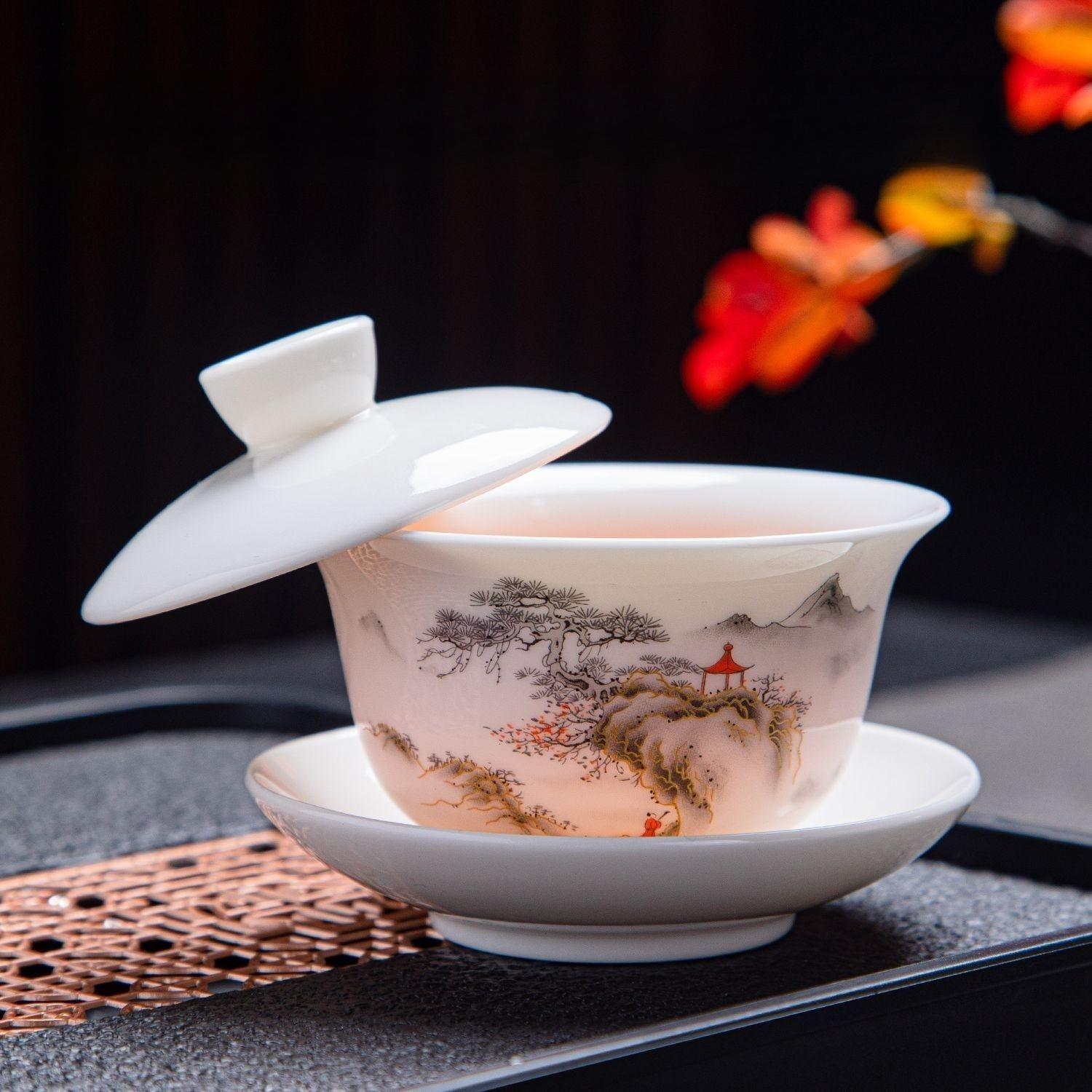 

Нефритовая чаша с крышкой Саньцай, чаша для чая, противоожоговый чайный сервиз, чаша с крышкой, вращающаяся крышка, полный набор 150ML