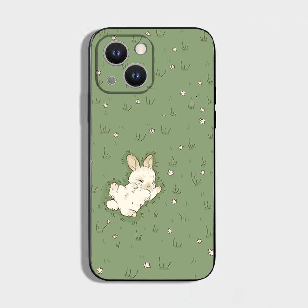 Cute Cartoon Rabbit Phone Case For iPhone 17,16,15,14,13,12,11 Plus,Pro Max,XS,X,XR,SE,Mini,8,7,Soft Silicone Black Cover