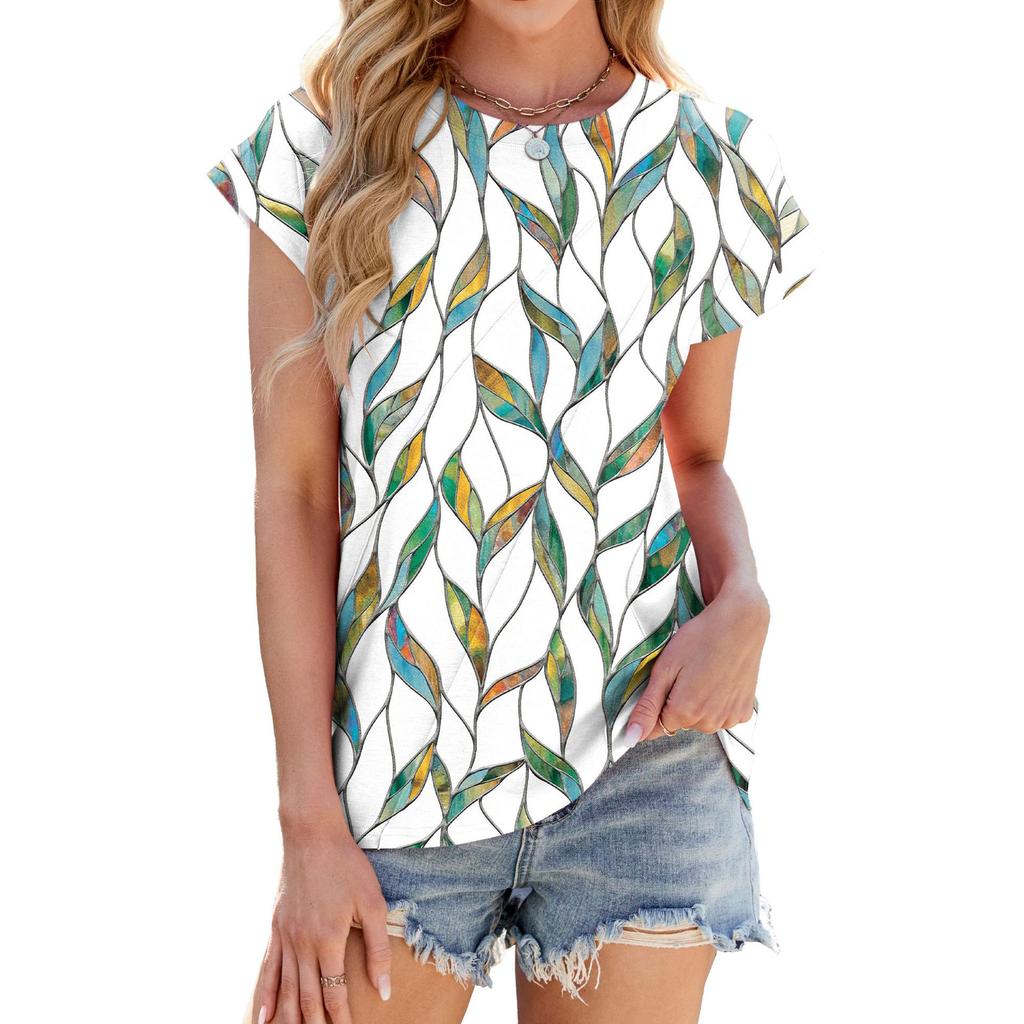 Summer New Round Neck Striped Loose Short Sleeved Women T-shirt Top