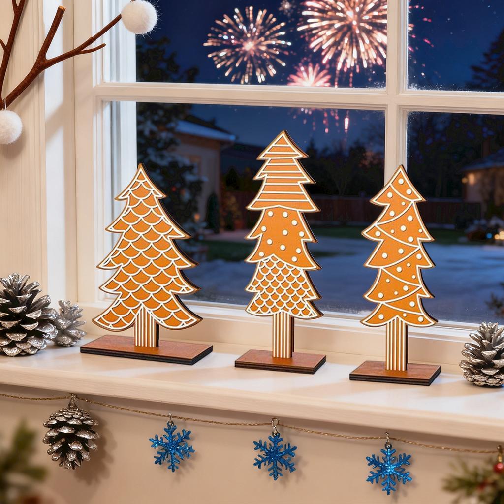 1 Pack 3pcs Christmas Wooden Desktop Ornaments Letter Christmas Tree Scene Dress Props Decorations