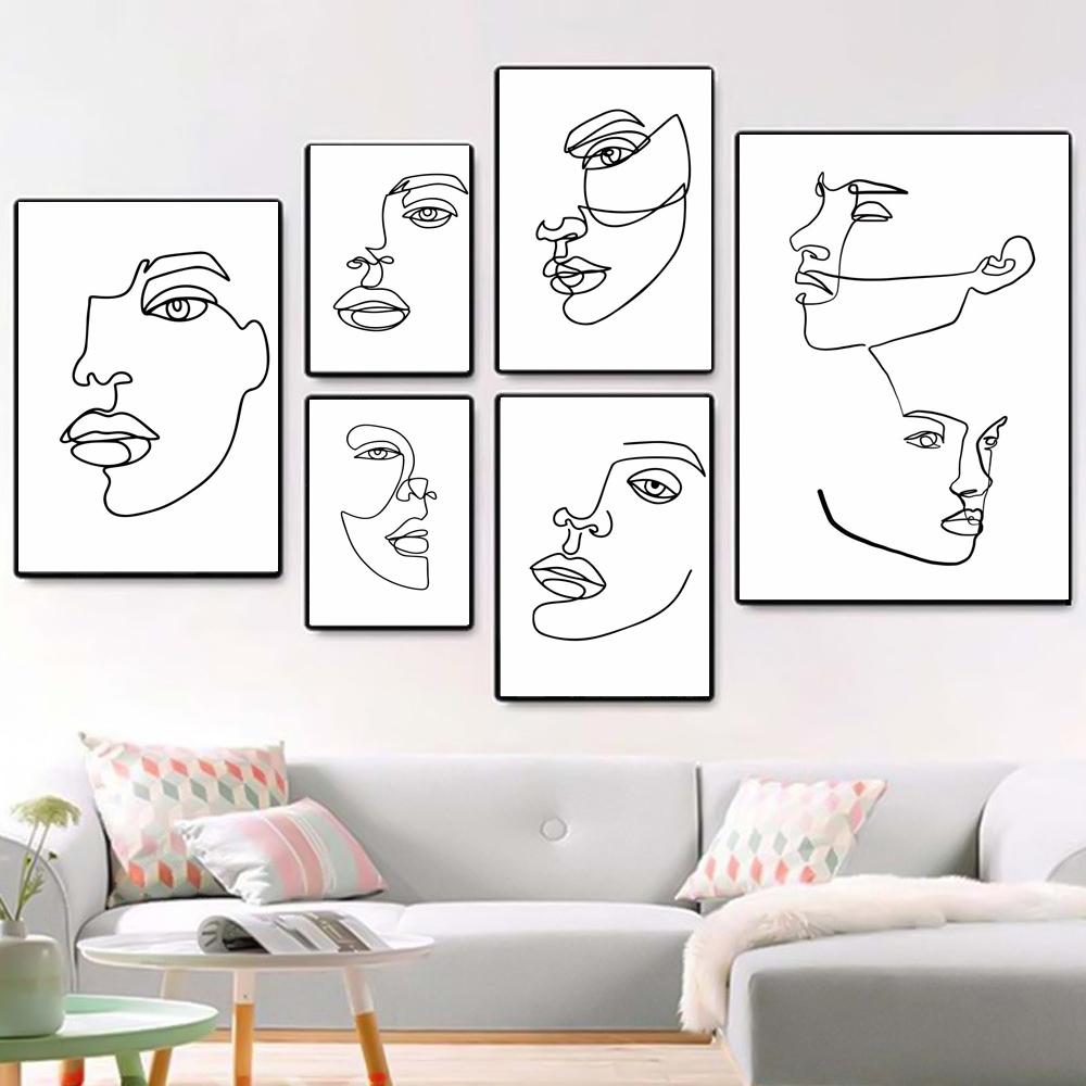 Nordic Minimalist Line Figure Painting Canvas Painting Abstract Face Poster Office Living Room Bedroom Home Decoration Mural No Frame