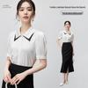 Women's Summer Pleated Color-Block Short Sleeve Shirt