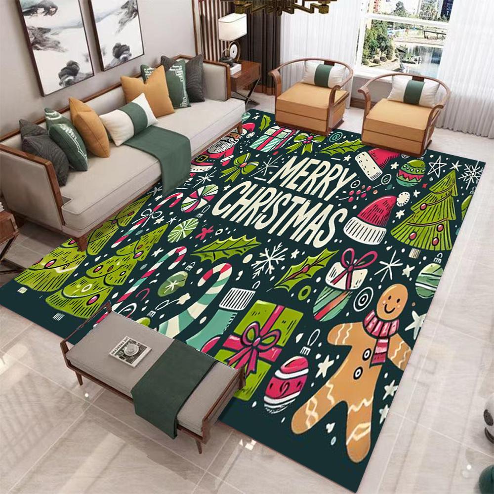 

HOT Merry Christmas Carpet Beige Living Rooms Large Area Rug Bedroom Anti Slip Dining Room Carpets Decoration New Year Mat Party 40x60cm