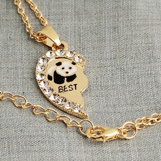 2Pcs Shining Inlaid Rhinestone Friendship Necklaces Gift BEST FRIENDS Panda Heart Pendant Necklaces Jewelry Accessory