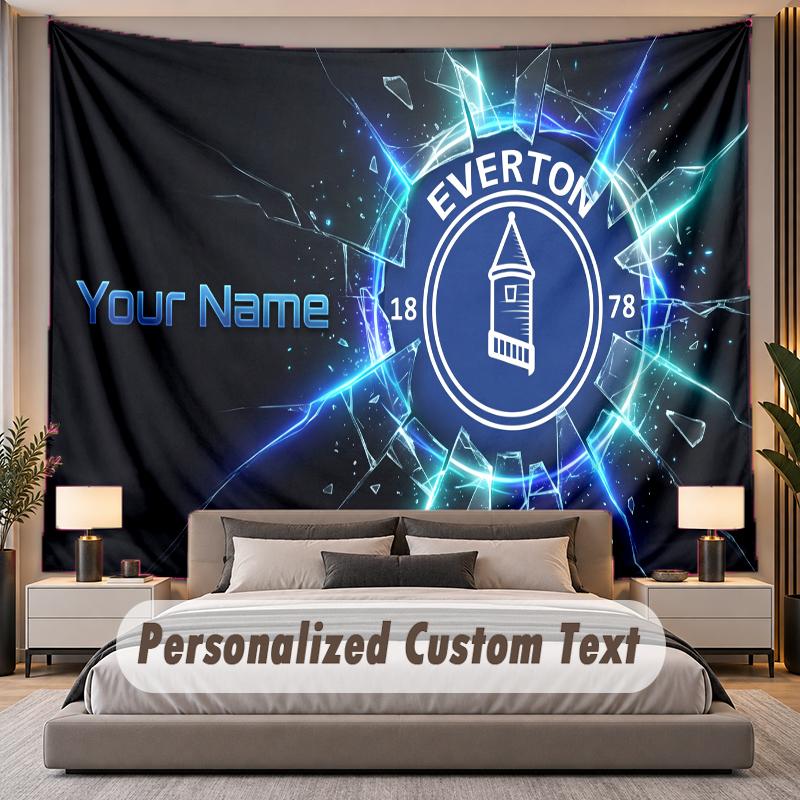 Custom Name Text Tapestry Everton FC Personalized Polyester Wall Tapestry For Bedroom And Room