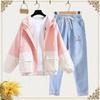 Women's Loose Fit Hooded Baseball Jacket - Korean Style, Spring/Autumn, Versatile, Plus Size, Trendy, Student-Lazy Style