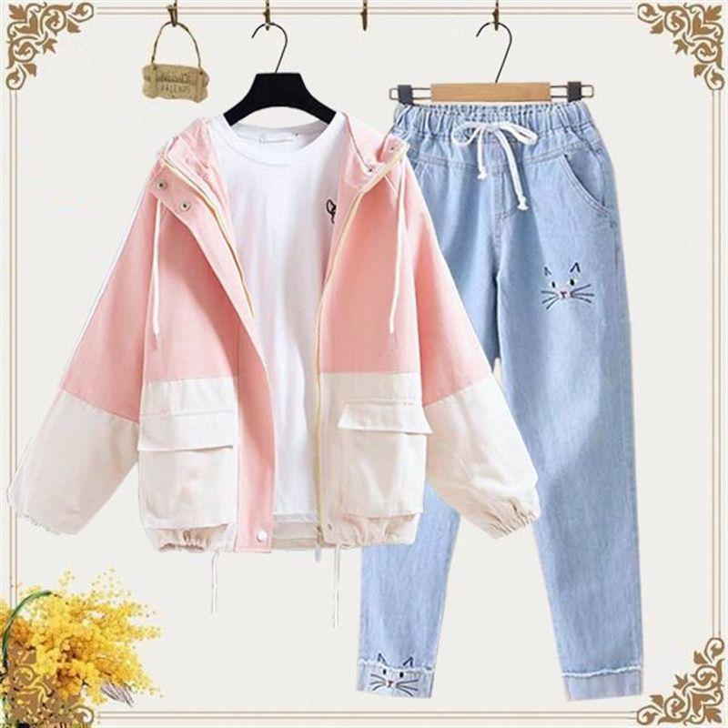 Women's Loose Fit Hooded Baseball Jacket - Korean Style, Spring/Autumn, Versatile, Plus Size, Trendy, Student-Lazy Style