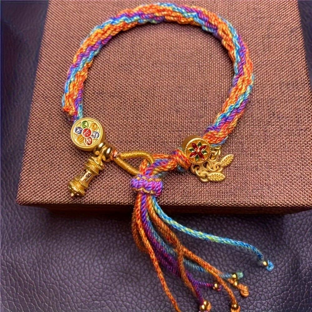 Woven Buddhist Bead Bracelet - A unisex hand-woven rope bracelet.