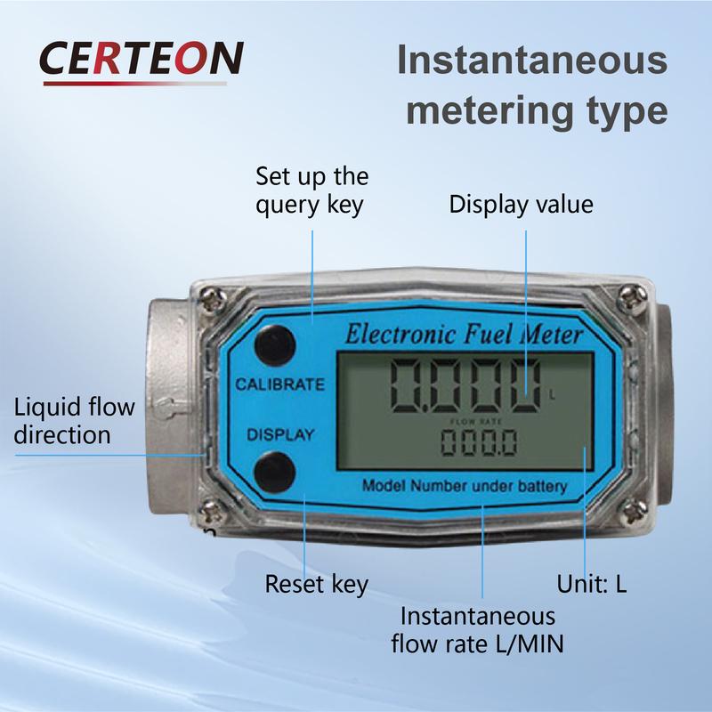 Electronic Fuel Meter Electronic Turbine Flowmeter Diesel Water Liquid Digital Aluminum Alloy 1" 1.5" 2" LCD