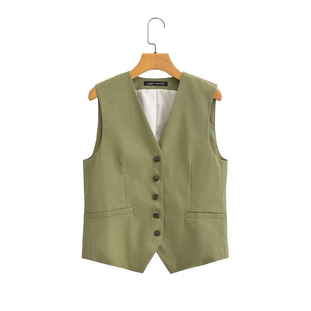 ZARZ Damen Europäischer & Amerikanischer Stil Leinenweste und Lässige Shorts Set