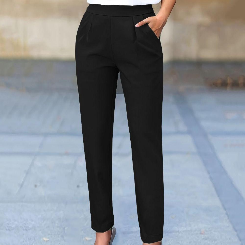 Pleated Business Harlan Pants with Pockets Professional Pants Casual High Waist Suit Pants  Girl