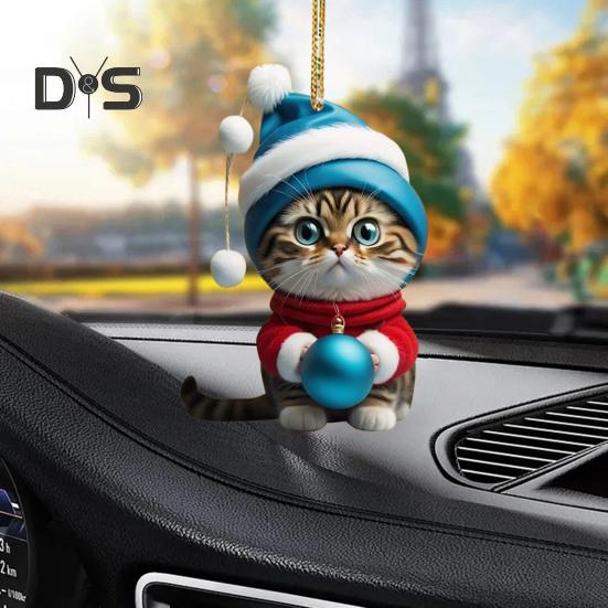Ornament de pisică de Crăciun Decor pentru brad de Crăciun Breloc de rucsac agățat Accesoriu de vacanță din acril pentru oglindă retrovizoare pentru mașină, cheie pentru geanta