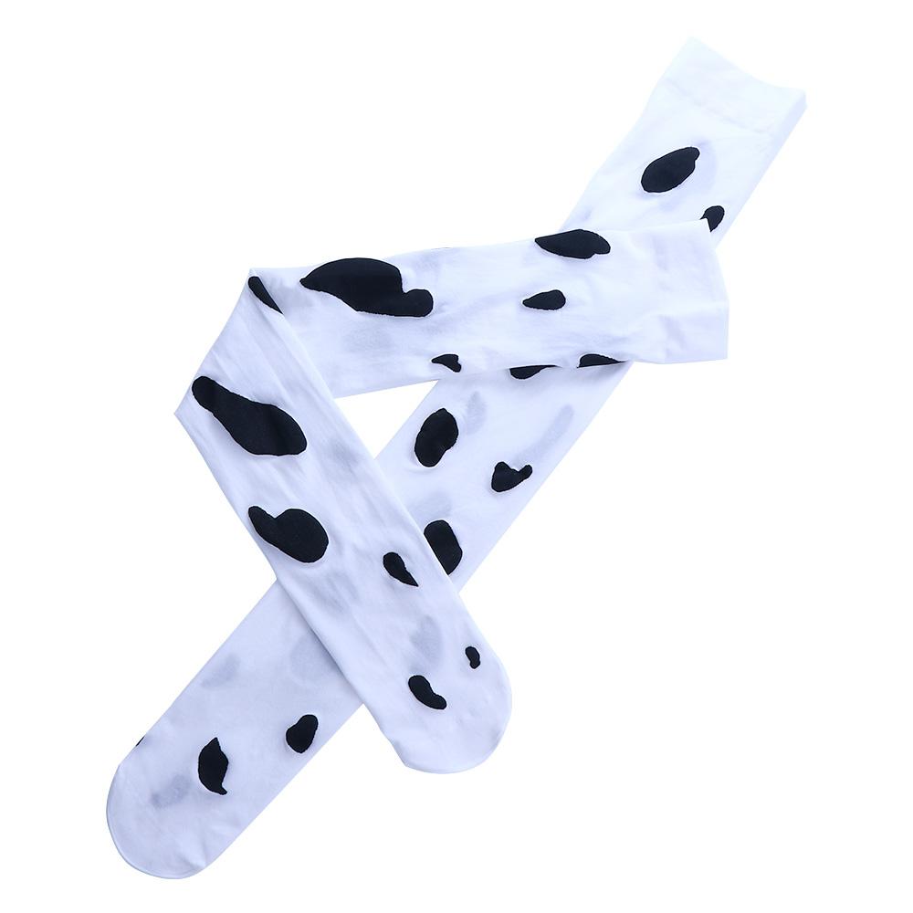 Kawaii Silk Socks Cosplay Stockings Cow Printed Pantyhose Cow Spots Printed Thigh High Stockings
