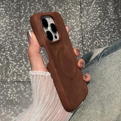 Luxury Magnetic Matte Vintage Leather Phone Case for iPhone 16 15 14 13 Pro Max Wireless Charge Shockproof Cover