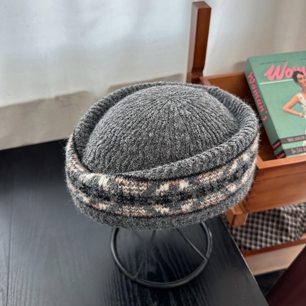 Elegant Fair Isle Pattern Pillbox Hat Jacquard Fedora Hat Fashion Knitted Beret Hat Performances